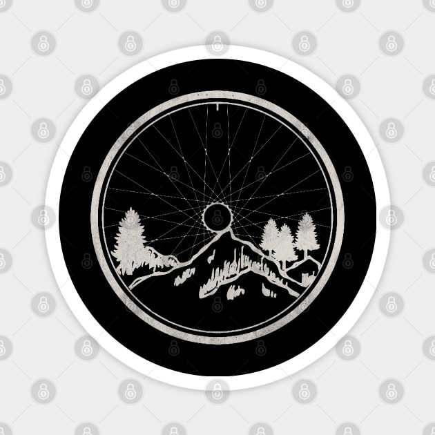 Vintage Mountain and Forest Inside A Bicycle Wheel Magnet by StreetDesigns